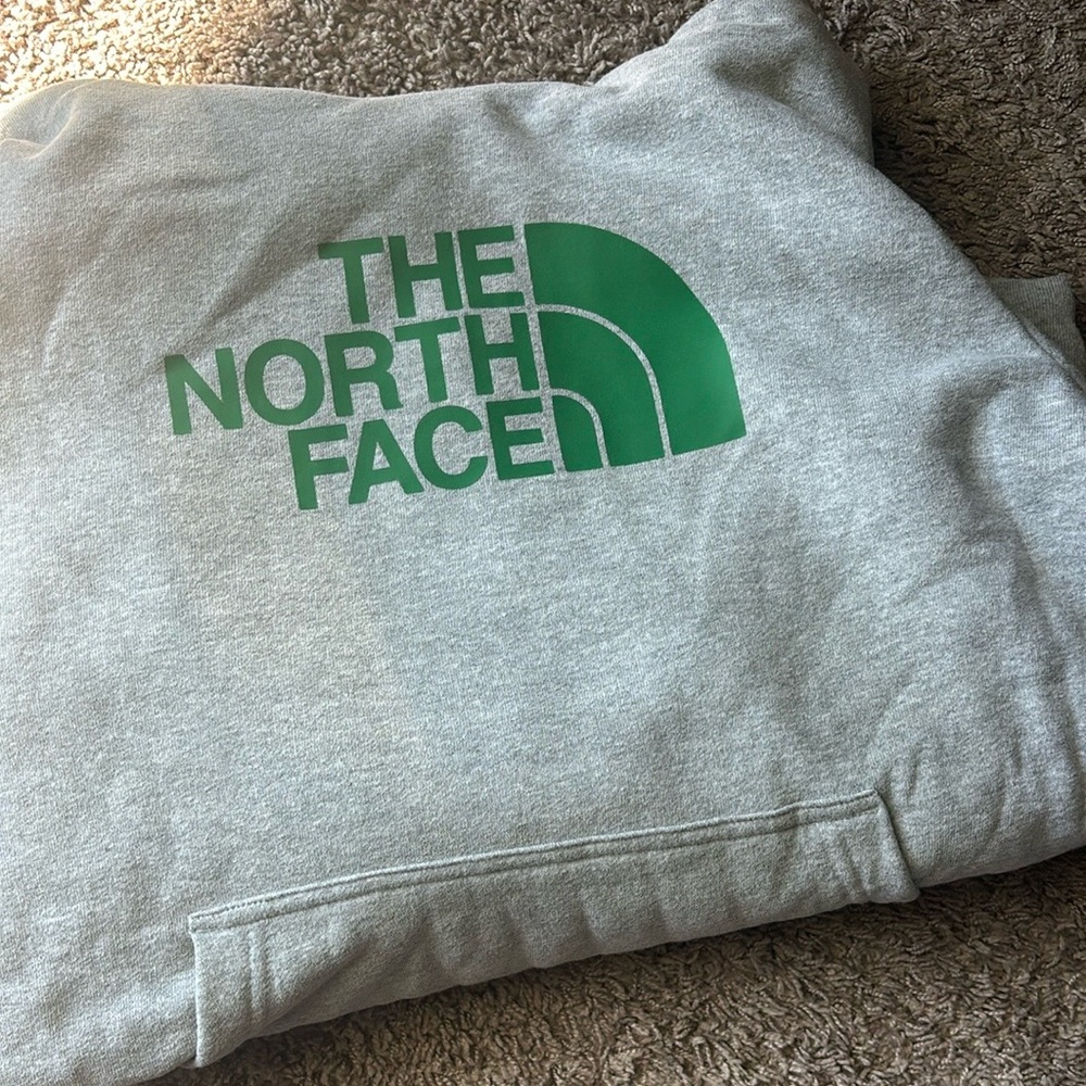 The North Face Light Gray Hoodie with Green Trim